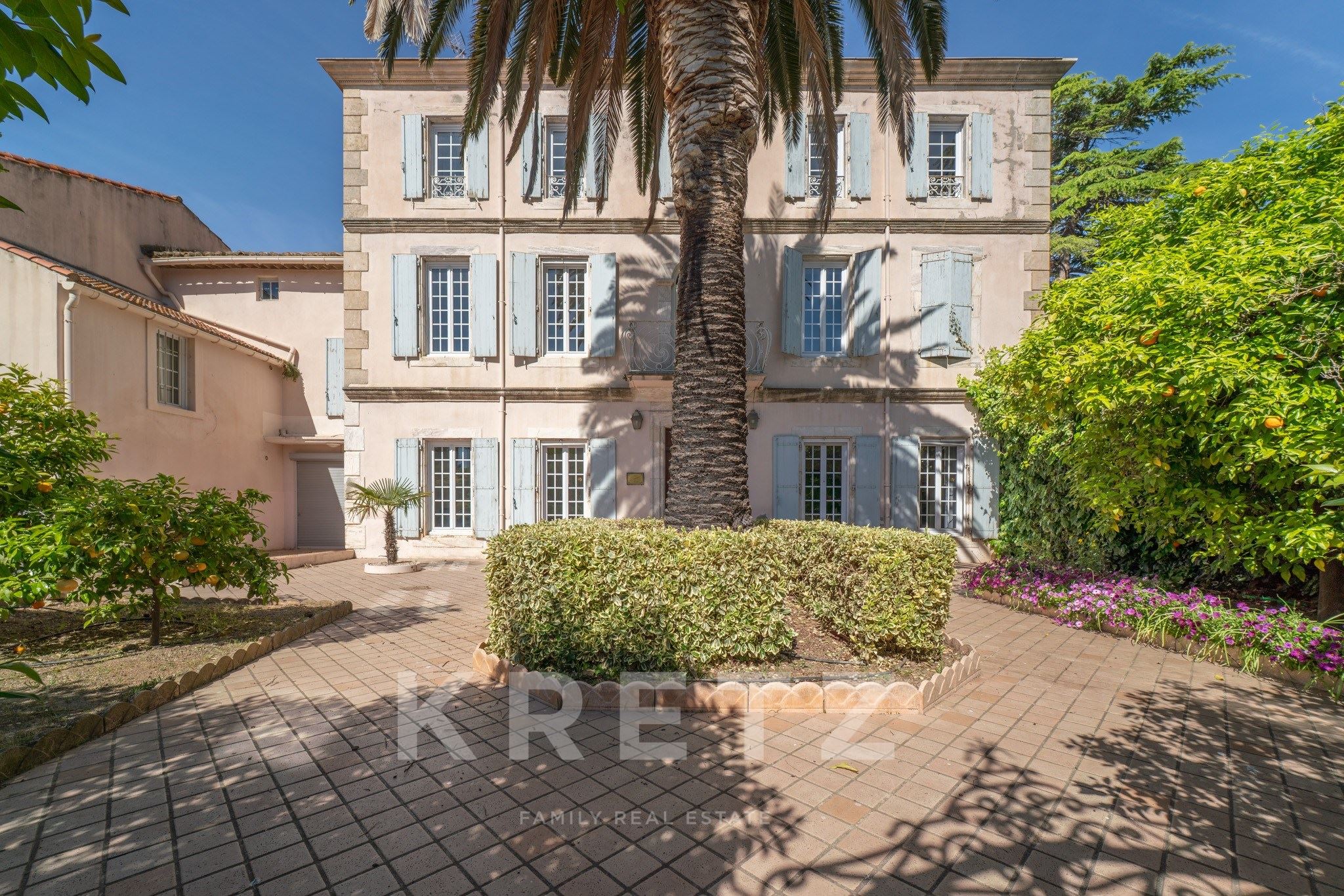 Mansion with a tree-lined garden