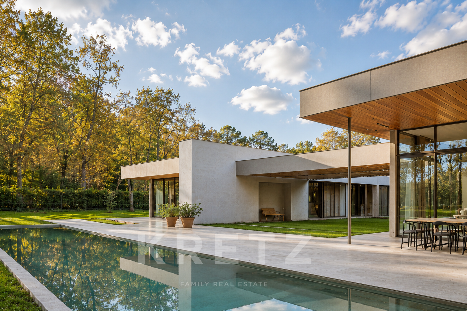 Villa d’architecte d'exception de 405 m² au cœur d’une clairière de chênes, calme absolu