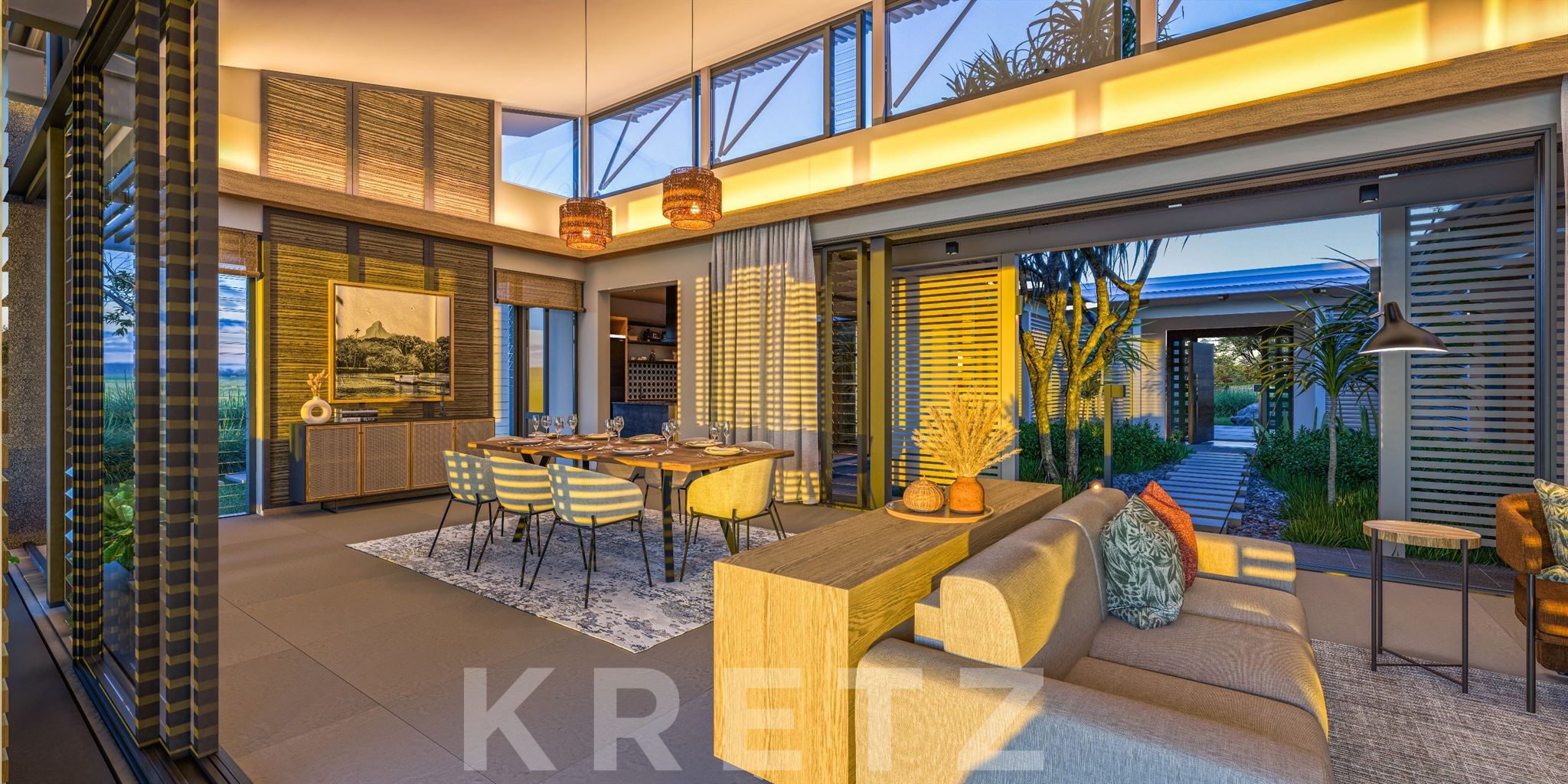 Contemporary villa with views of the golf course and sunsets in Rivière Noire