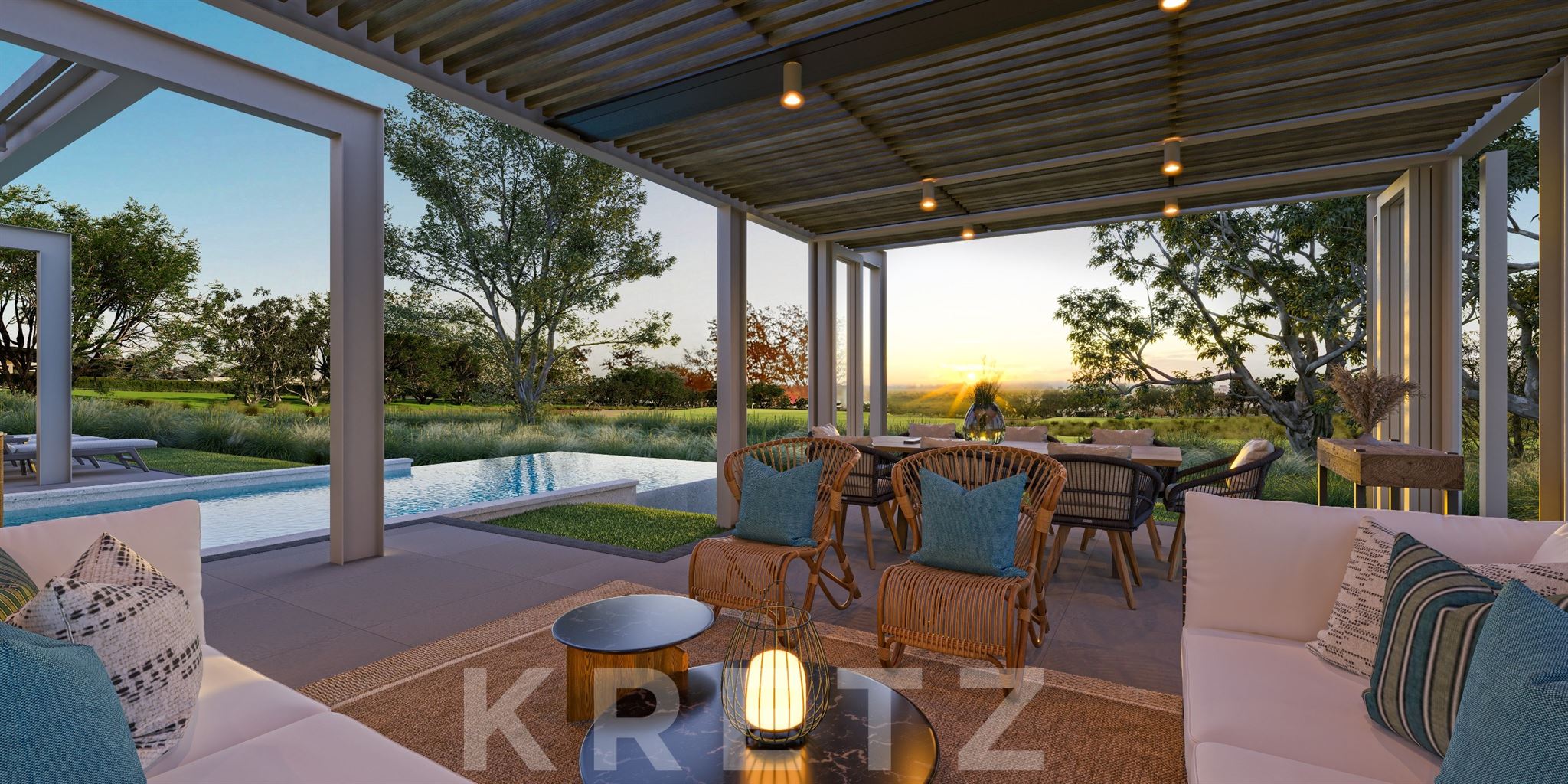 Contemporary villa with views of the golf course and sunsets in Rivière Noire
