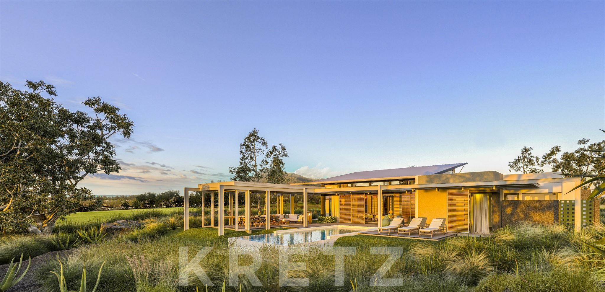Contemporary villa with views of the golf course and sunsets in Rivière Noire