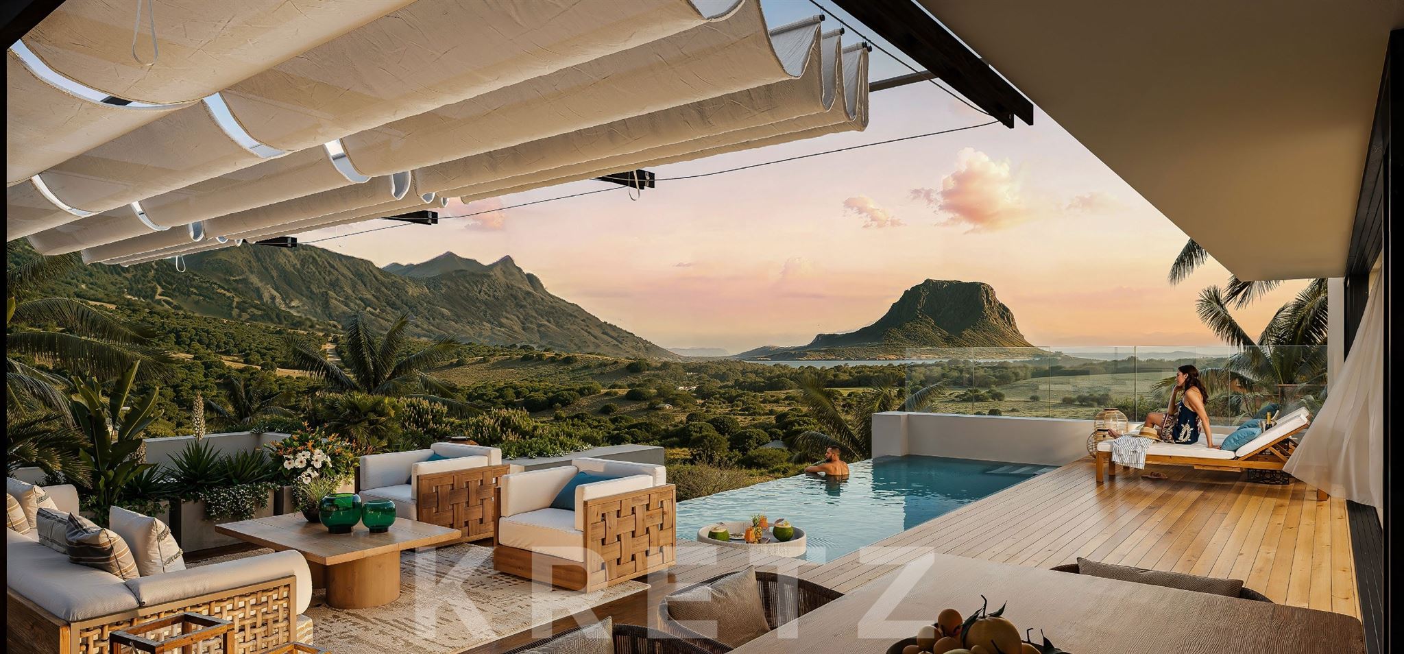 Contemporary 4-bedroom villa with panoramic views of the ocean and Le Morne