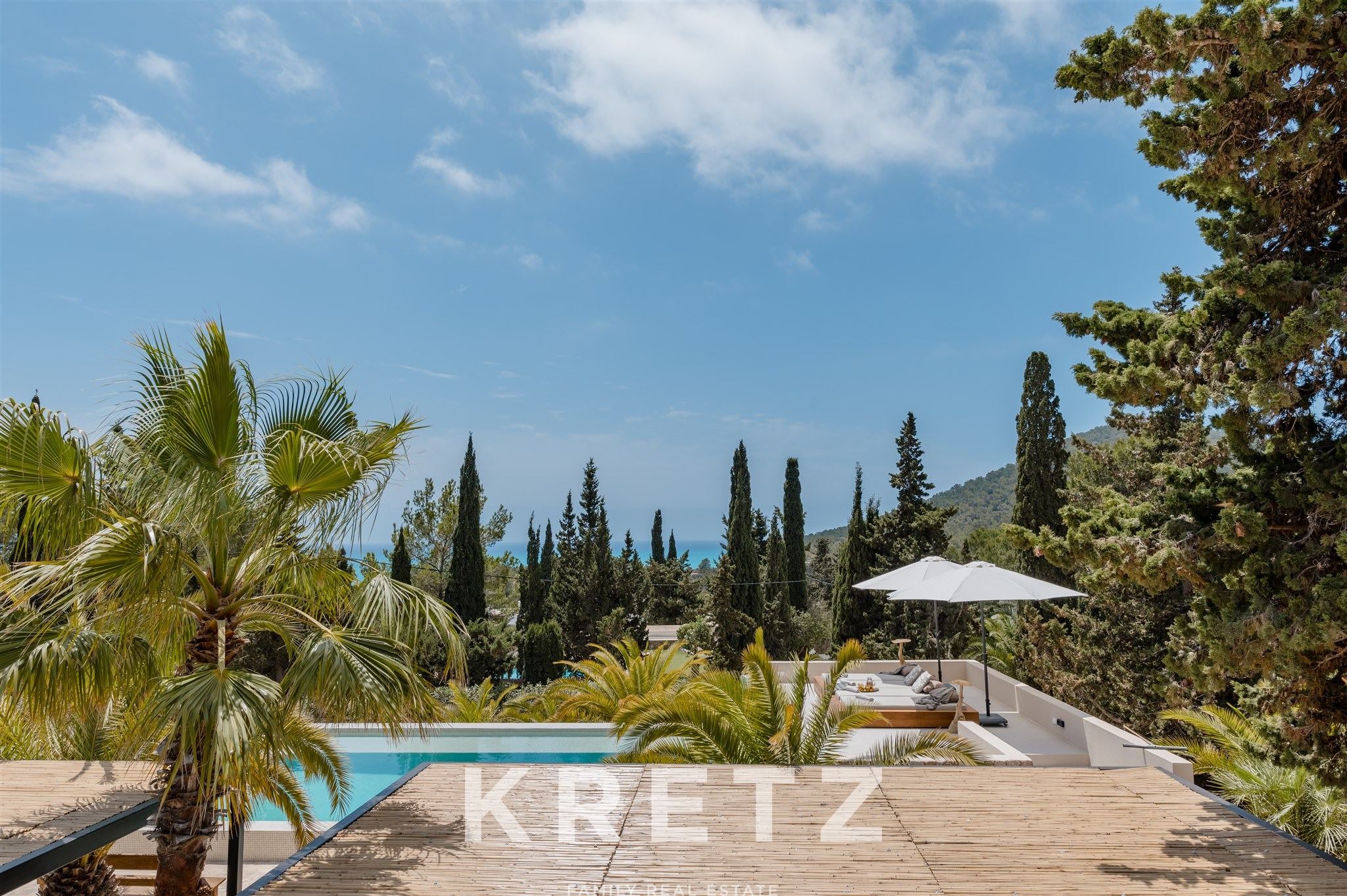 Private estate featuring main house, guesthouse, studio, pool, tennis court, and sea views