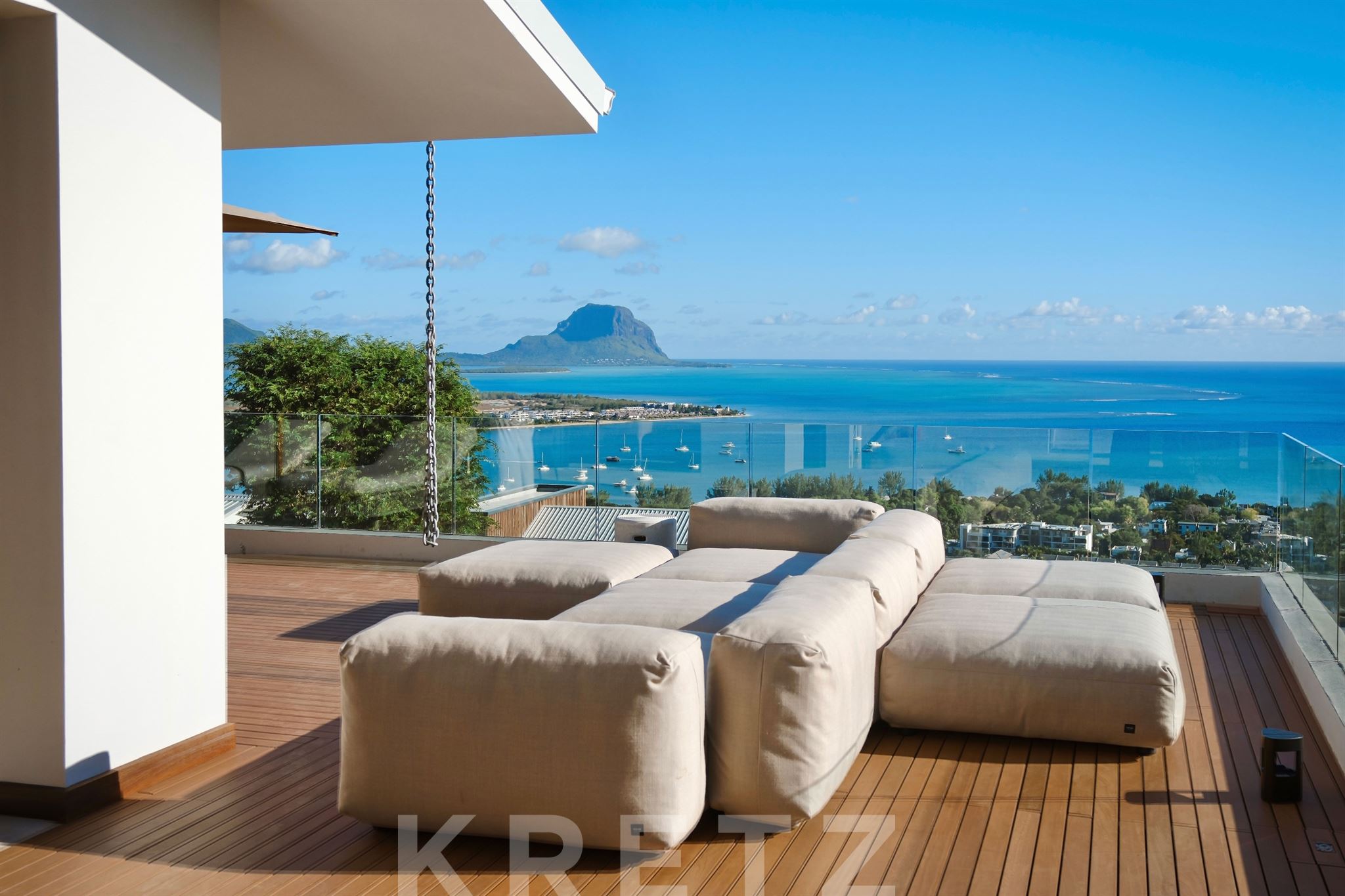 An exceptional contemporary villa with panoramic views of Le Morne and the ocean